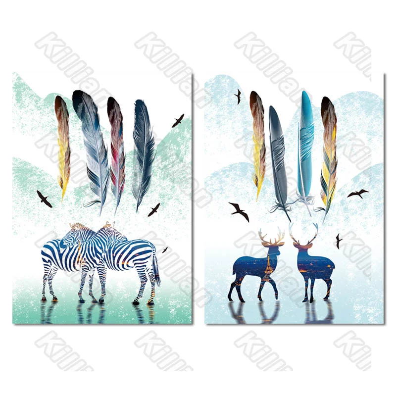 

Animal Type Feathers and Zebra Frameless Painting Posters and Murals for Residential Living Room and Decoration Bedroom Fresco