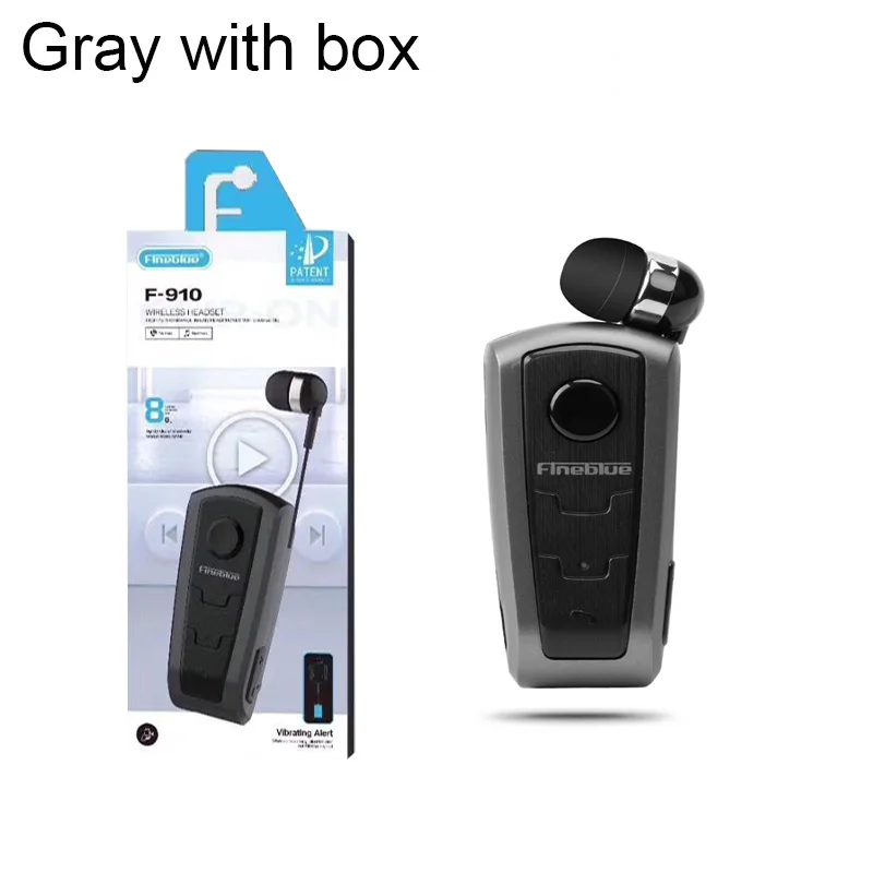Gray with box Настоящие Fineblue F910 Беспроводная bluetooth-гарнитура в ухо Вибрационный оповещение о ношении клип наушник Hands-Free для смартфонов - Цвет: Gray with box