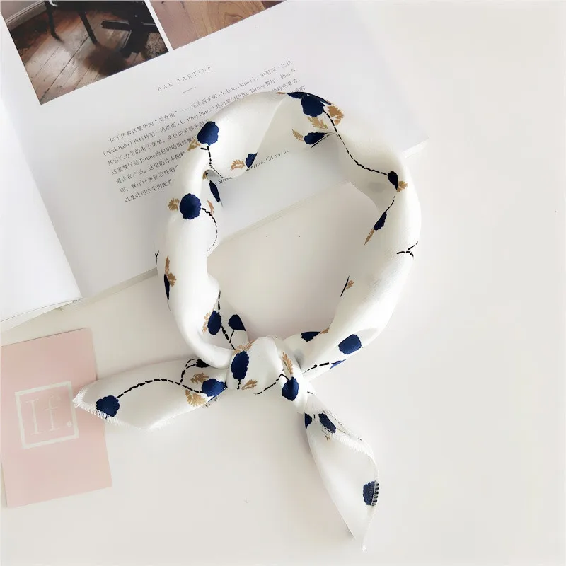 

NEW Women Small Satin Silk Scarf Square Print Wrap Foulard Femme Handkerchief Bandana Neck Hair Skinny Tie Scarves Shawls 2021