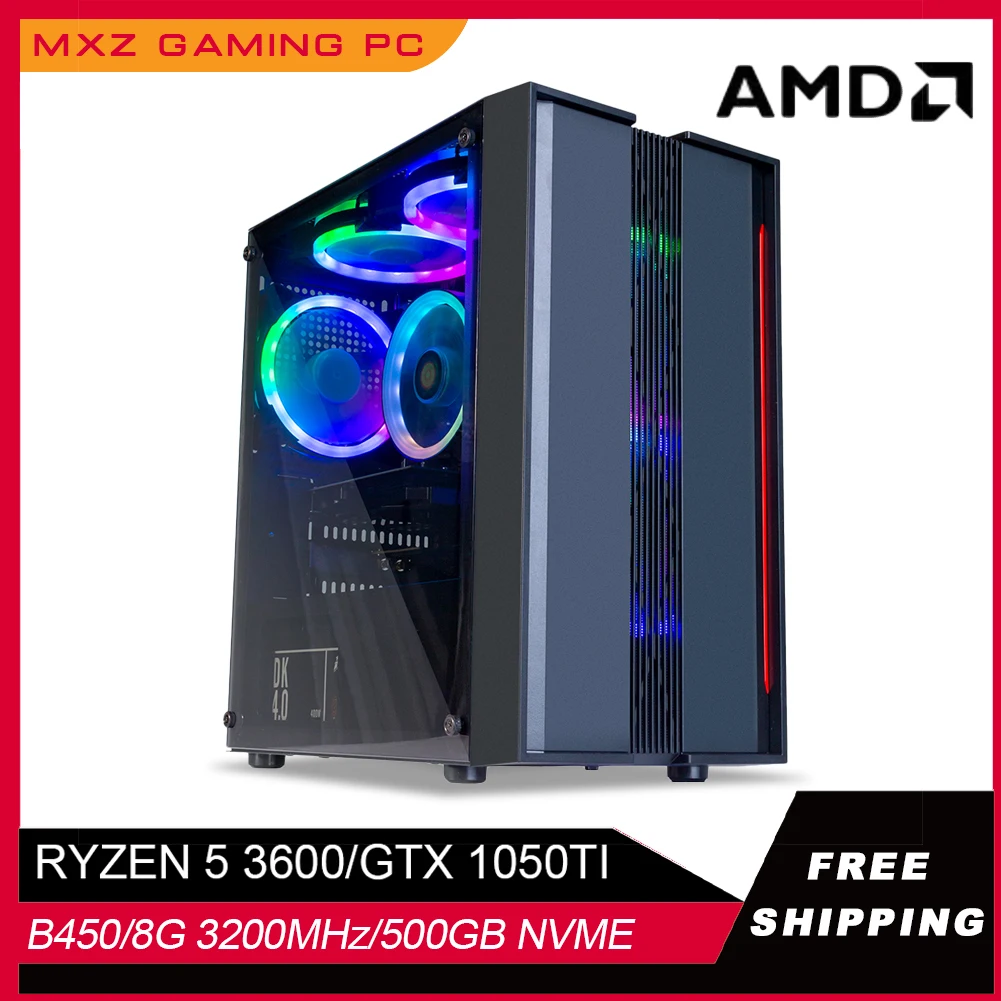 MXZ Pc Gaming Desktop Ryzen R5 3600 Video Card GTX 1050ti 1650 Athlon 3000G 500GB SSD For Gaming Pc  With Windows 10 Pro Key