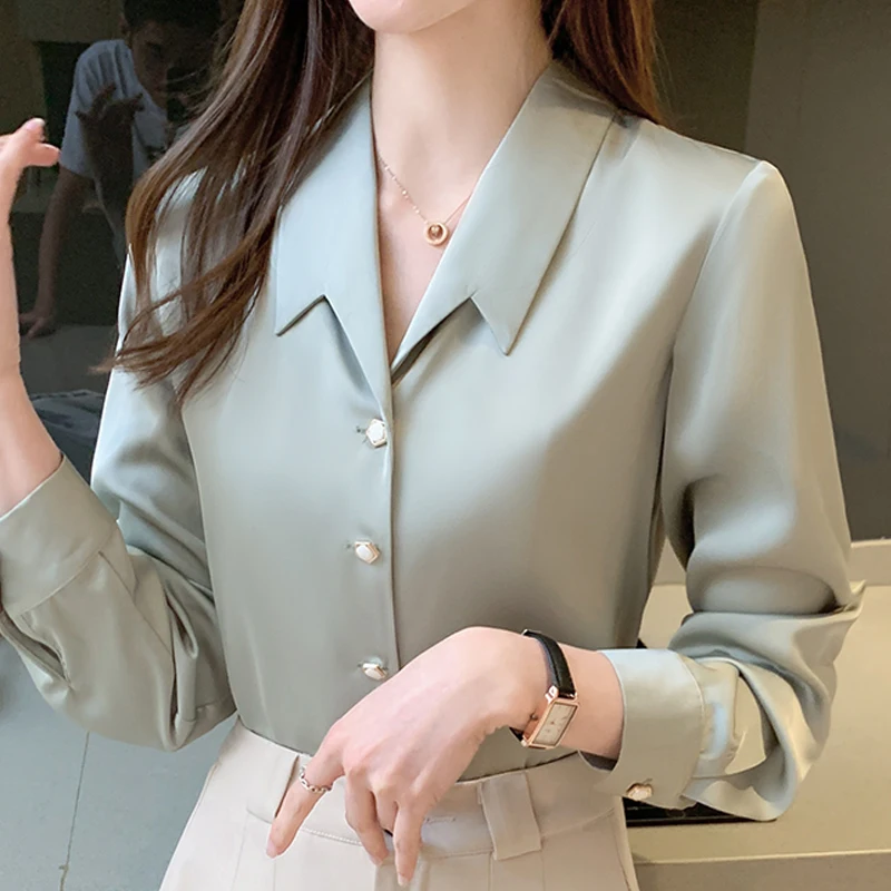 

Long Sleeve Chiffon Blouse Shirt Blouse Women Blusas Mujer De Moda 2021 Turn Down Collar Office Blouse Tops Women Blouses