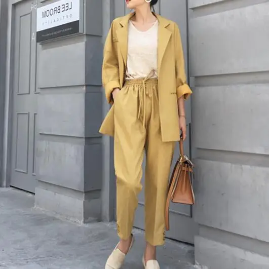 Костюм женский Осень 2020 новый темперамент Свободный Длинный Костюмный пиджак +