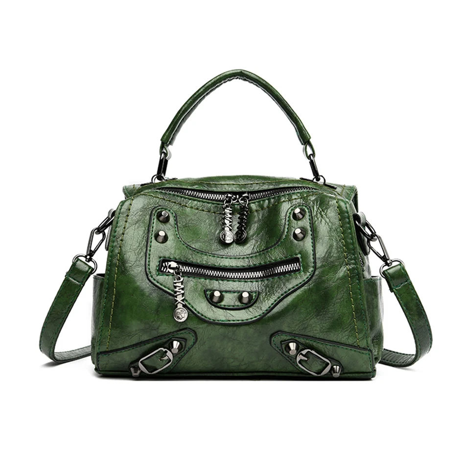 Mochila Feminina, рюкзак из мягкой кожи, женский рюкзак, высокое качество, рюкзак с заклепками, дамские сумки через плечо для женщин, Sac - Цвет: Green