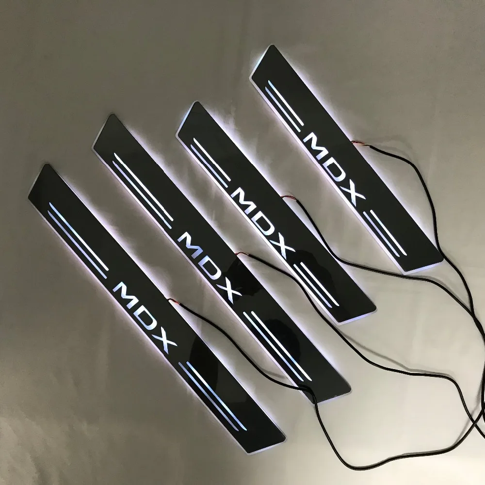 RQXR светодиодные дверные пороги пластина для Acura mdx многоцветные дверные потертости приветственные огни плоские накладки автомобильные аксессуары, 4 шт