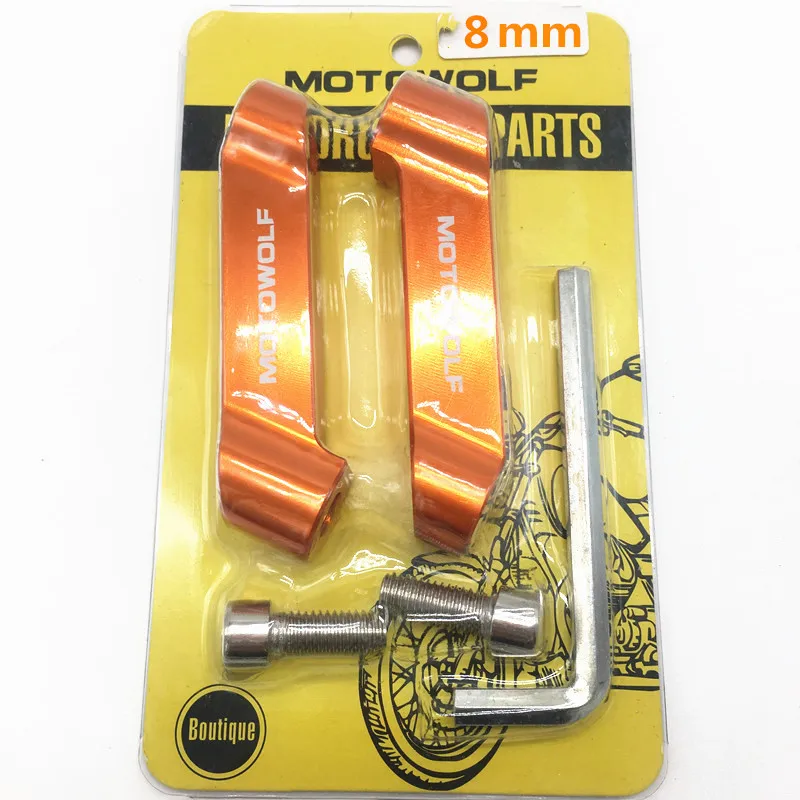 8mm 1 pair orange Мотоцикл Зеркало заднего вида длинная Подставка Кронштейн держатель Универсальный 8/10 мм Мотоцикл заднего вида дополнение к зеркалу кронштейн держатель - Цвет: 8mm 1 pair orange