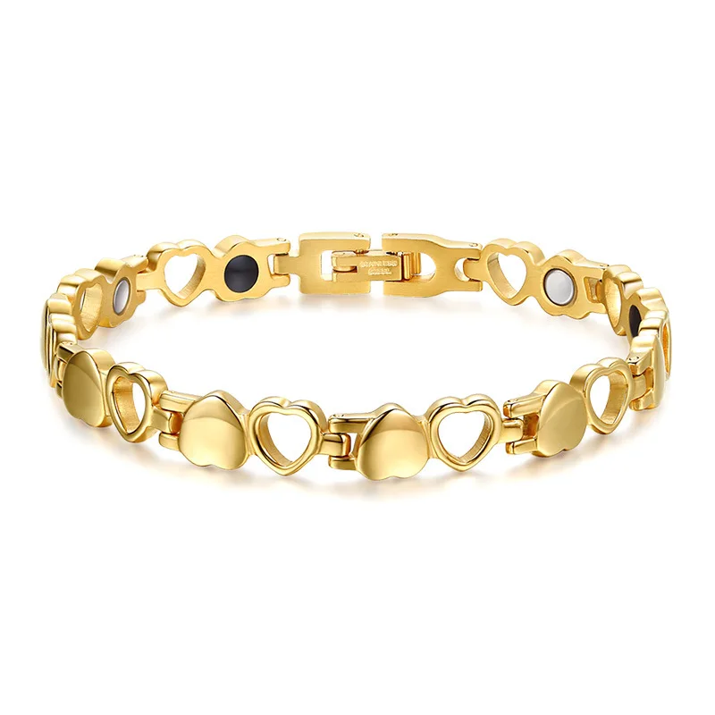 

GorGor New Arrivals Fashion Titanium Steel Gold Color Love Heart Chain & Link Bracelet for Fashion Women Jewelry Gift SBRM-038