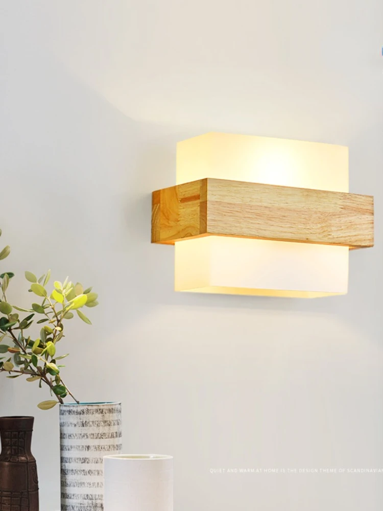 Нордическая простая современная деревянная акриловая настенная лампа для
