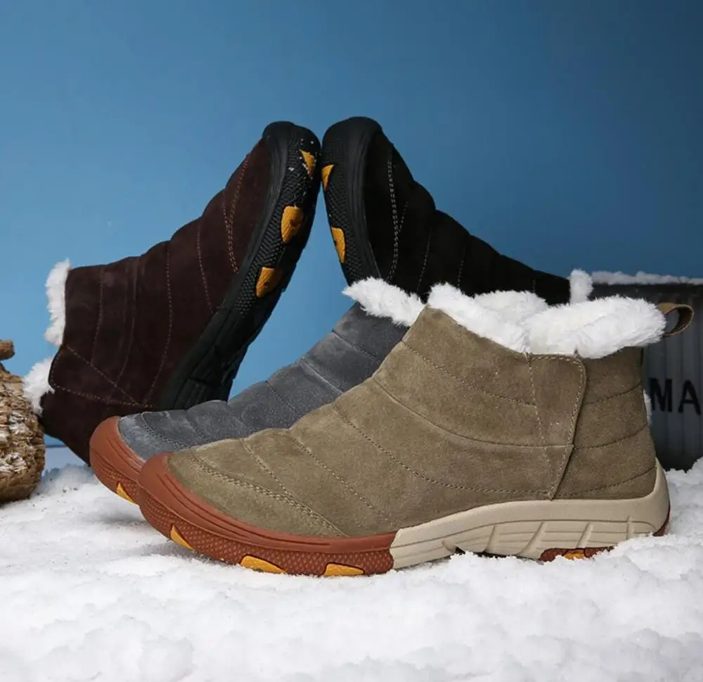 Теплые Зимние ботильоны Плюшевая обувь для русской зимы Водонепроницаемые