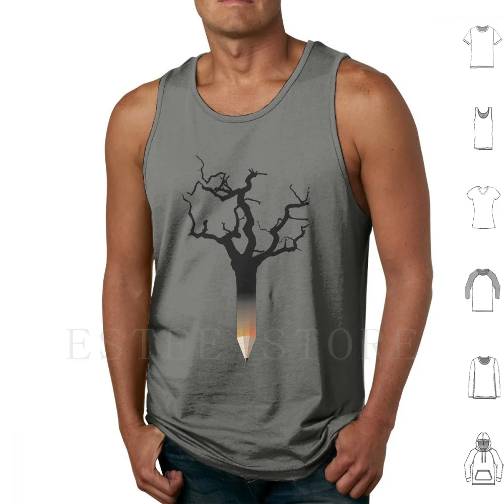 Tree Tank Tops Vest Sleeveless Melcudesign Pencil Wood White Sharp Yellow Eraser Equipment Color Pencils Green