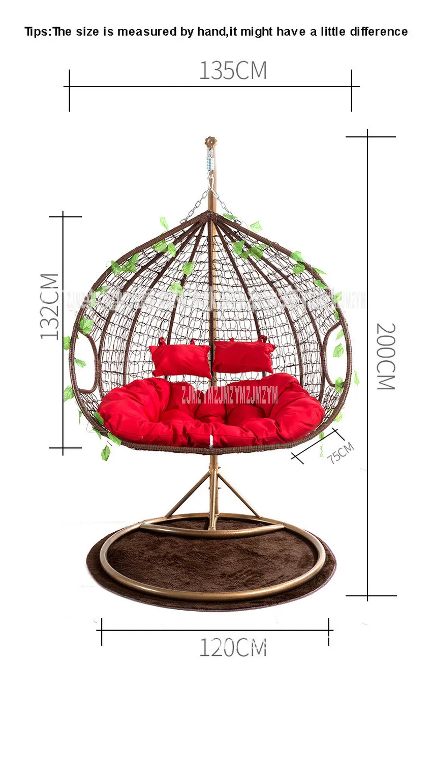 Creative PE Rattan Weave Double Person Seat Swing Hanging Chair With Handrail Home Balcony Living Room Leisure Lazy Lounge Chair
