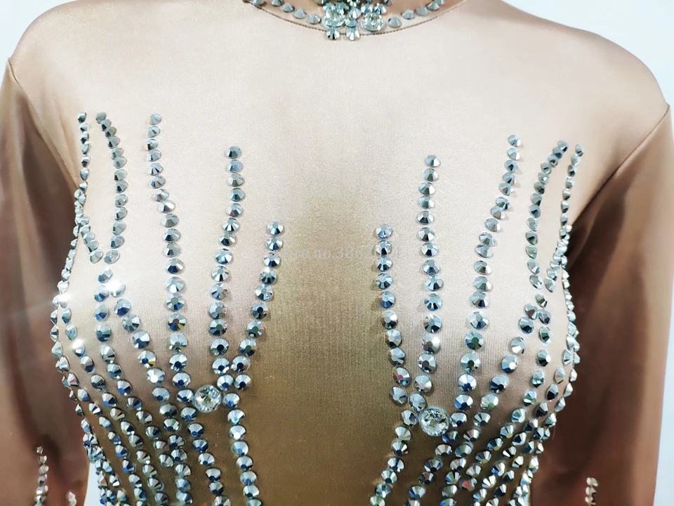 Женский Блестящий Комбинезон с серебряными кристаллами|Танцевальный костюм для