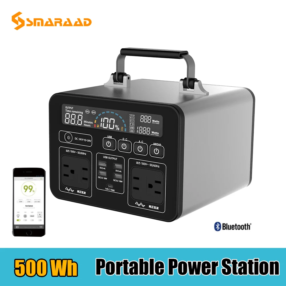 

110V 220V Portable Solar Power Station Bank 135200mAh Solar Generator Battery Charger Outdoor Energy Power Supply 500W 500Wh