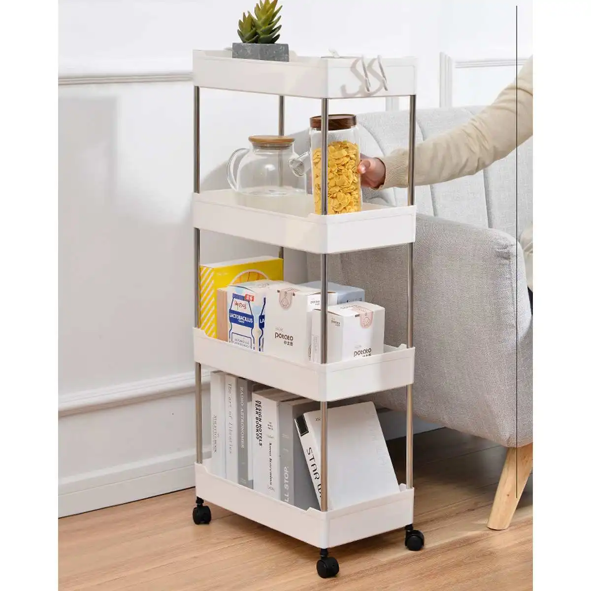 

2/3/4 Tiers Slim Storage Cart Mobile Shelving Unit Organizer Slide Out Storage Rolling Utility Cart Rack for Kitchen Bathroom