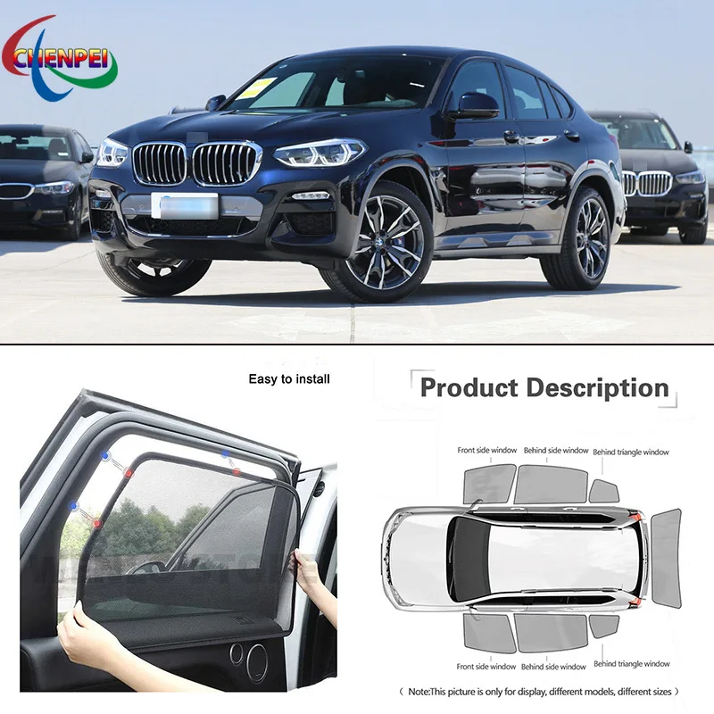 For BMW X4 2014-2019 Car Full Side Windows Magnetic Sun Shade UV Protection Ray Blocking Mesh Visor Car Decoration Accessories