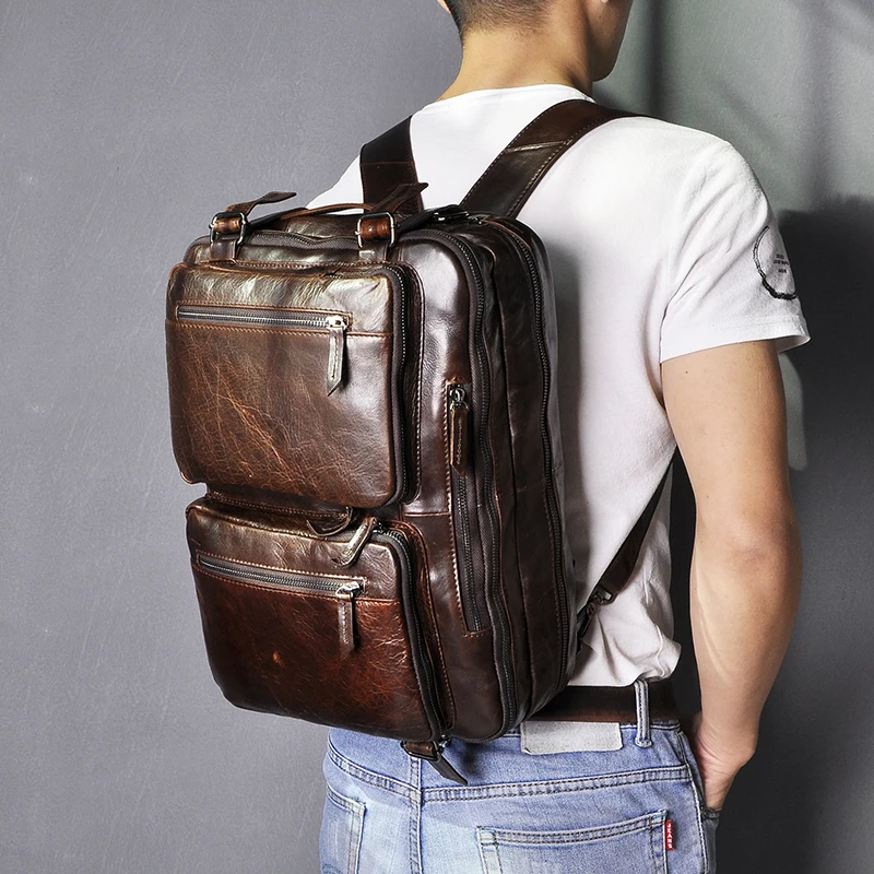 9912coffee-backpack Мужская Дизайнерская многофункциональная сумка из натуральной кожи Maletas Maletin, деловой портфель, 15 дюймов, сумка для ноутбука, сумка-тоут, портфель, сумка k1013 - Цвет: 9912coffee-backpack