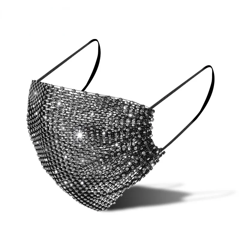 Mascarilla el&aacute;stica reutilizable con diamantes de imitaci&oacute;n para fiesta, m&aacute;scara de decoraci&oacute;n Facial, a la moda, Sexy, regalo de joyer&iacute;a-0