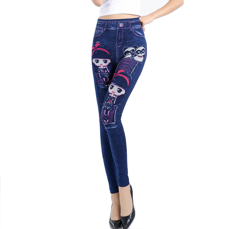 Модные обтягивающие женские леггинсы из искусственной джинсовой ткани
