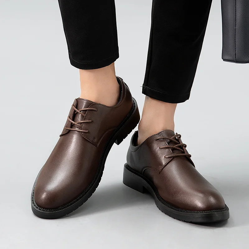 Luxury Pointed Toe Casual Leather Shoes Men's Fashion Lace Up Business Dress Oxfords Solid Wedding Office Males Flats Man | Обувь