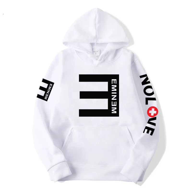 Модные зимние мужские флисовые толстовки с принтом Eminem утепленный пуловер в