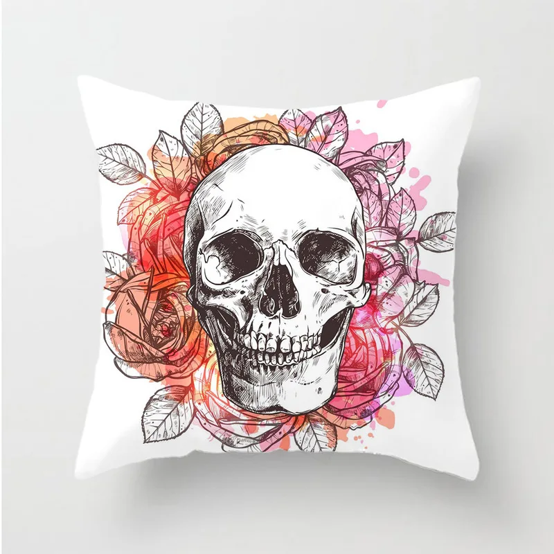 

New Style Skull Beauty Halloween Anime Sofa Cushion Cover White Ghost Skull Bedroom Decoration Throw European Pillow Cover Sofa