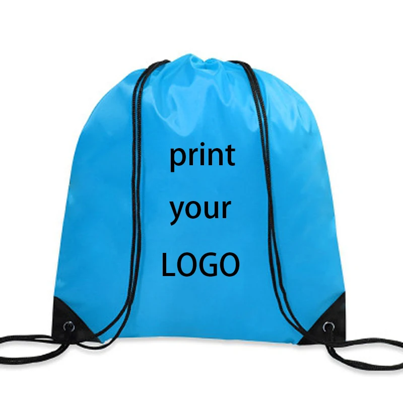 100 шт. Пользовательский логотип сумки на шнурке 210D рюкзак из полиэстера с принтом