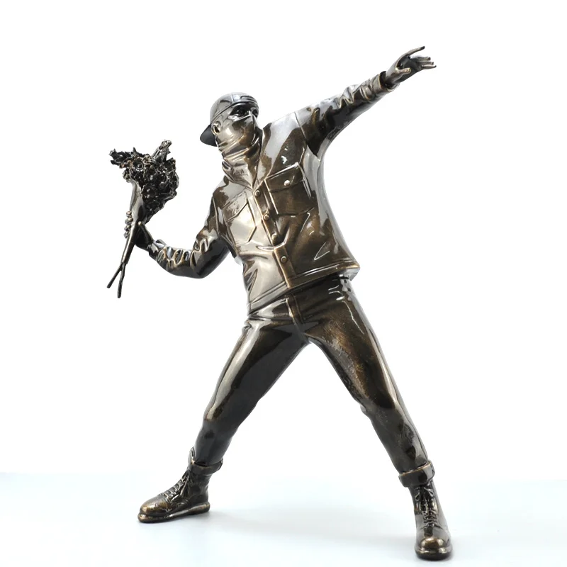 

Sculpture of Banksy's flower throwing bomber red and bronze