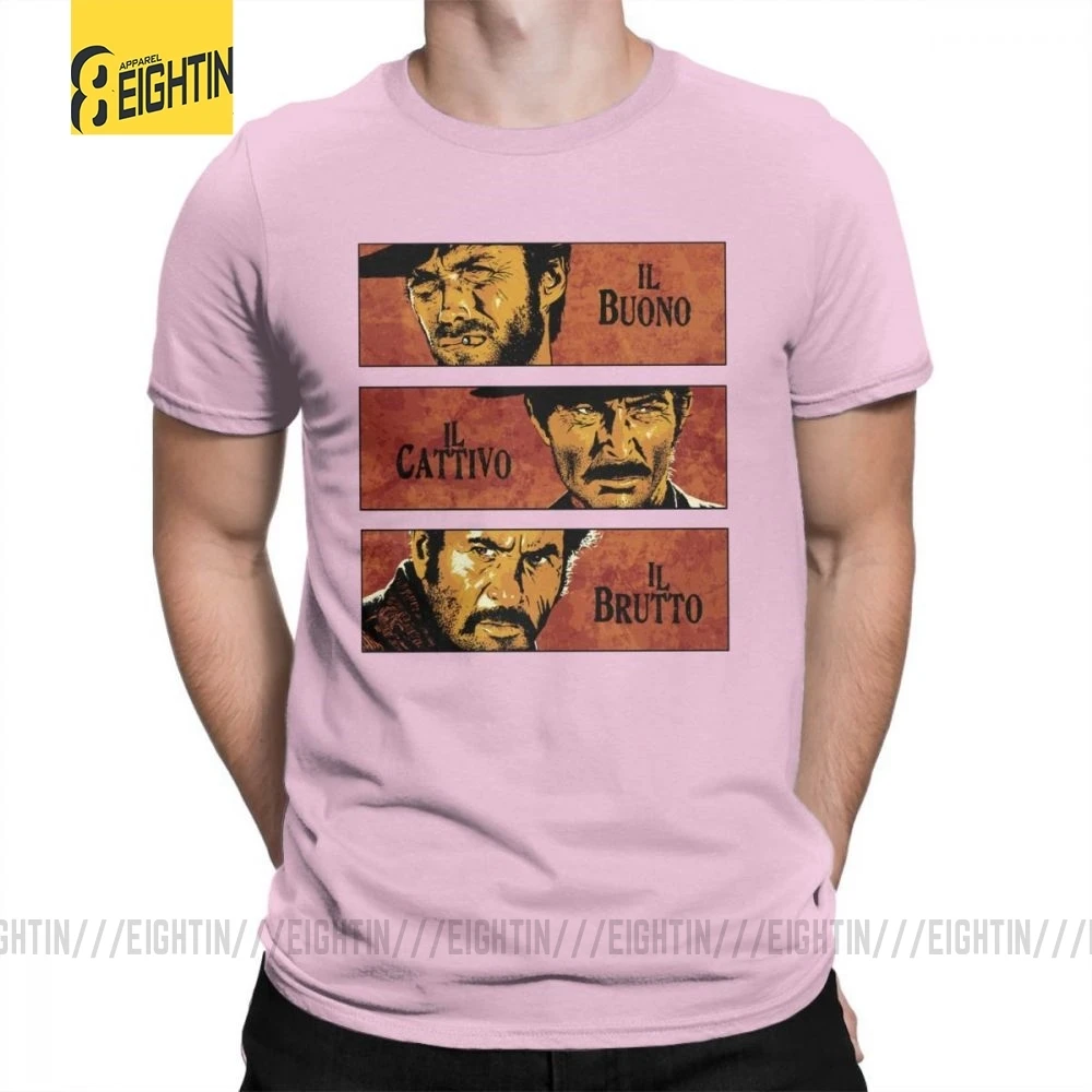 The Good The Bad And The Ugly Clint Eastwood, футболка с коротким рукавом размера плюс, футболка из хлопка с круглым воротником, мужские топы, футболки - Цвет: Розовый