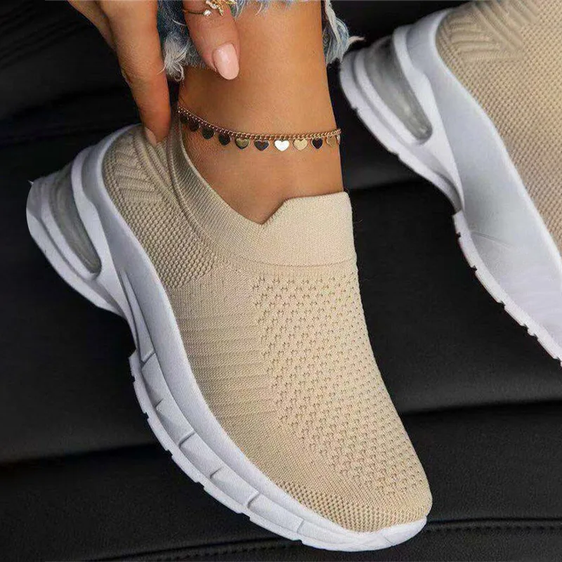 

Кроссовки женские легкие без шнуровки, Спортивная Вулканизированная подошва, на воздушной подушке, дышащие прогулочные туфли на плоской по...