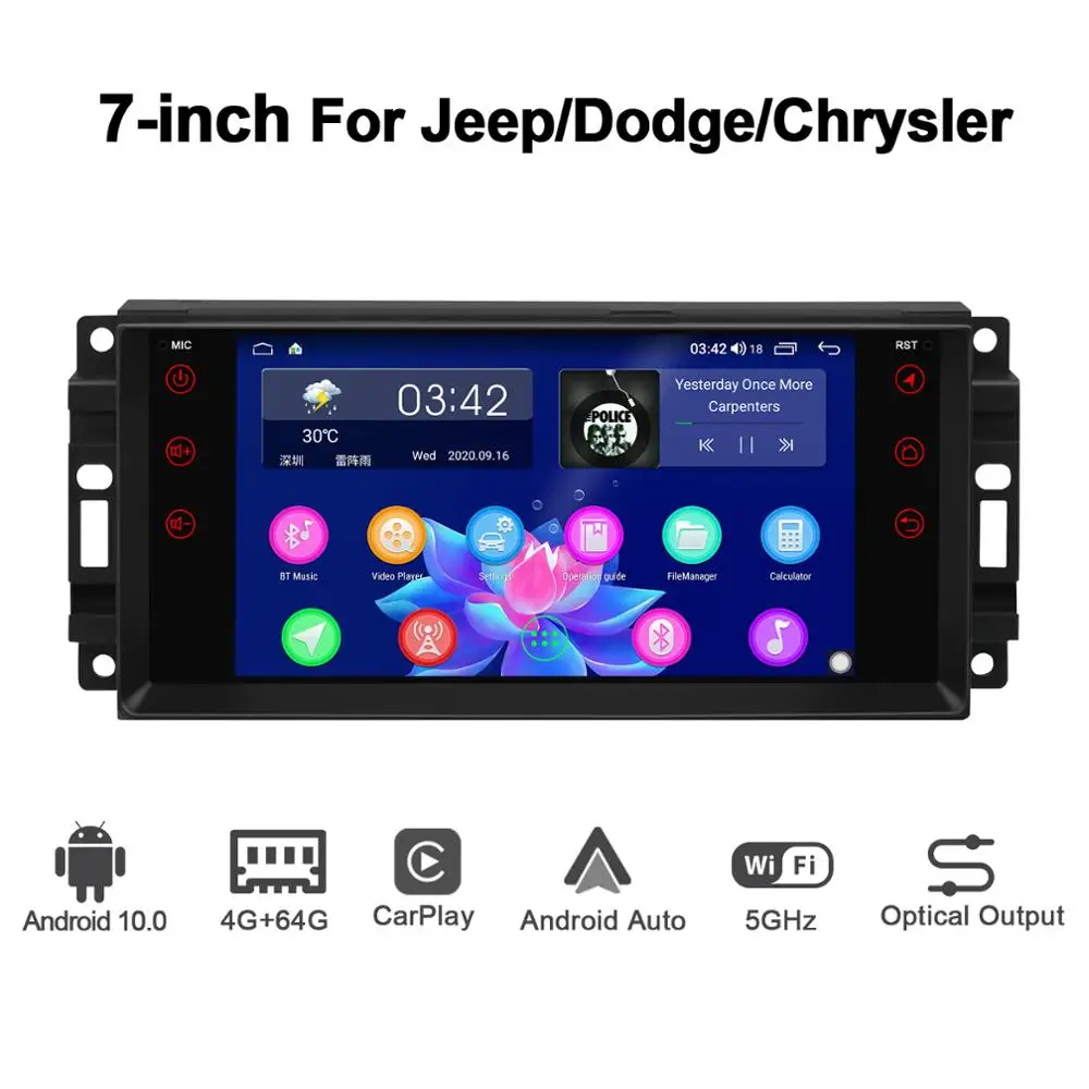 

Autoradio Android 10 Car Radio Stereo 7" GPS Multimedia Player Head Unit For JEEP WRANGLER DODGE CHRYSLER DVR Apple Carplay