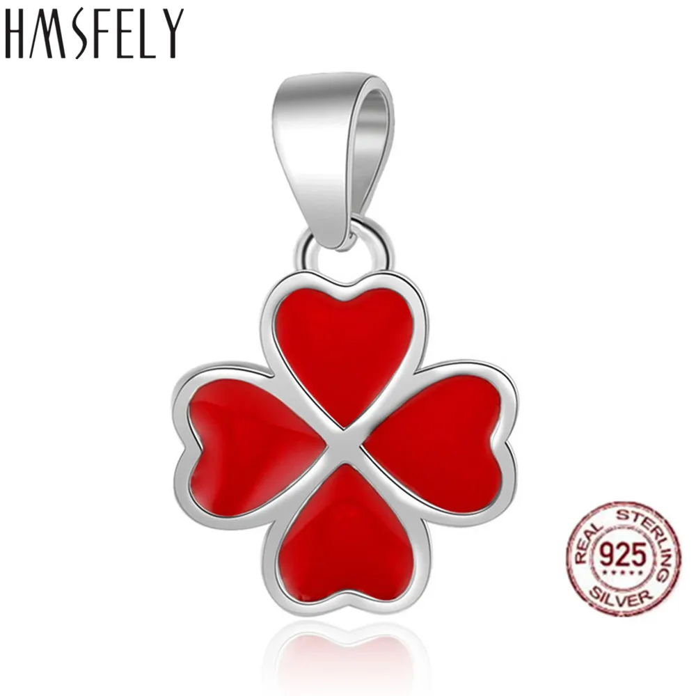 HMSFELY 925 серебро красный четырехлистный амулет клевер кулон браслет с брелоками