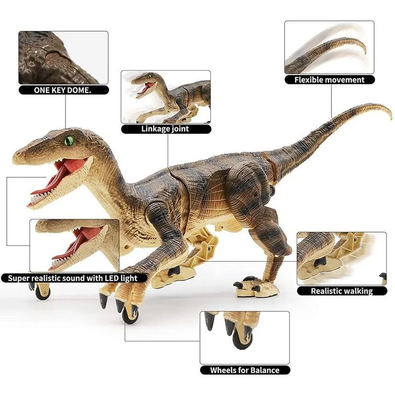 Dinosaurio teledirigido de juguete con luz LED para ni&ntilde;os, juguete de dinosaurio teledirigido de 2,4 Ghz con Control remoto inteligente, regalo para ni&ntilde;os-4