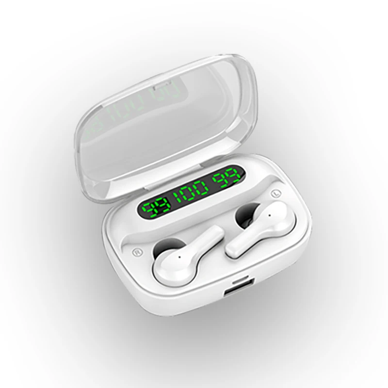 Фото Беспроводные Bluetooth-наушники R3, TWS, со светодиодной подсветкой, с микрофоном, с сенсорным управлением, 2000 мА · ч, с шумоподавлением №2