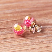glass ball dry flower stud earrings fashion trend earrings round ball earrings for women wedding party charms jewelry waterdrop