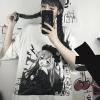 qweek gothic anime tshirt women 2021 japanese harajuku streetwear womens summer t shirts mall goth tops dark white graphic tee