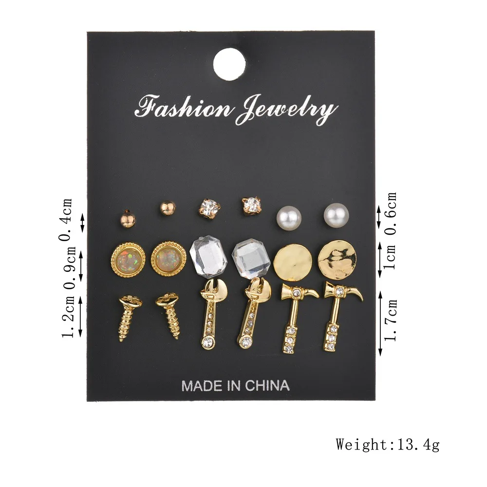 

Creative Women's Fashion Popular Luxury Geometric Metal Screws Hammer Earrings Set Holiday Gifts Prom Jewelry Wholesale