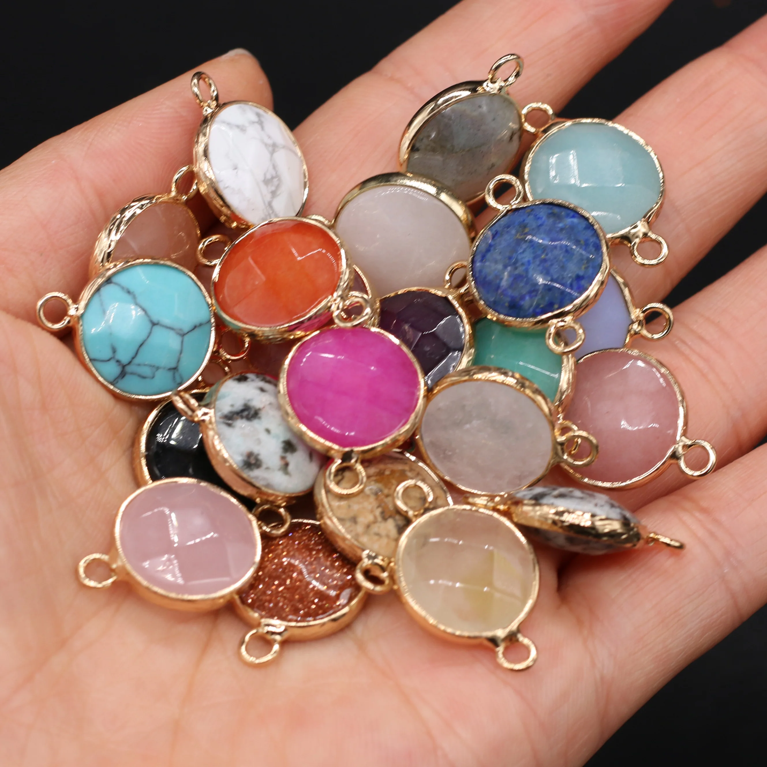 3 шт. натуральный драгоценный камень Соединитель Круглый розовый кварц лазурит