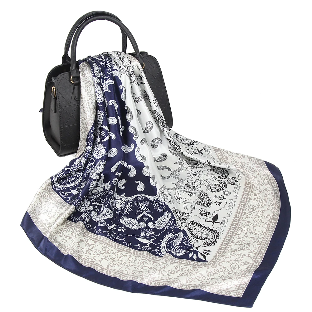 Женский шелковый шарф Bufanda дизайнерский платок из мягкого атласа с нашивками