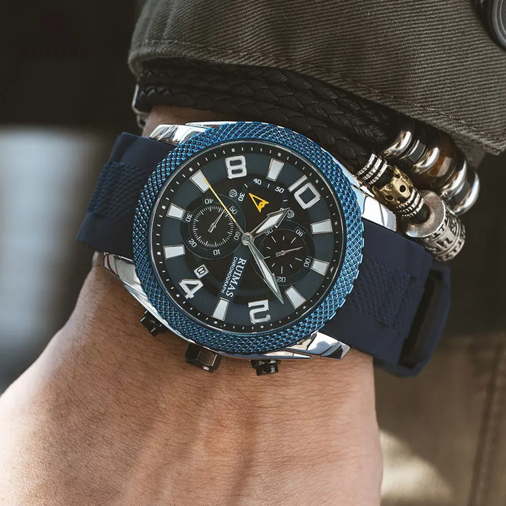 RUIMAS военные спортивные наручные часы Мужские Роскошные Топ бренд хронограф