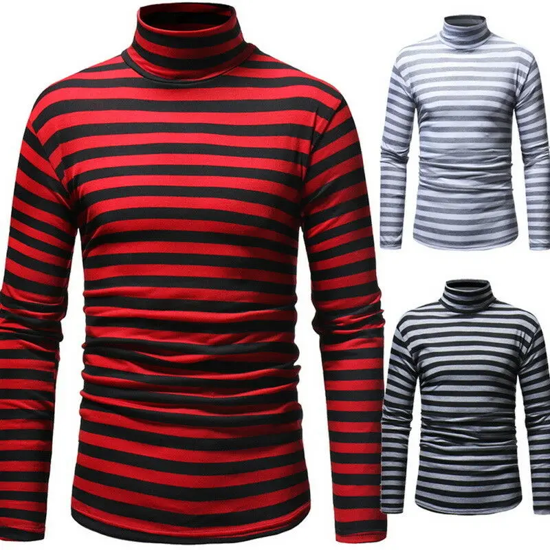 Осень 2021 Мужская футболка с длинным рукавом новая Корейская полосатая водолазка