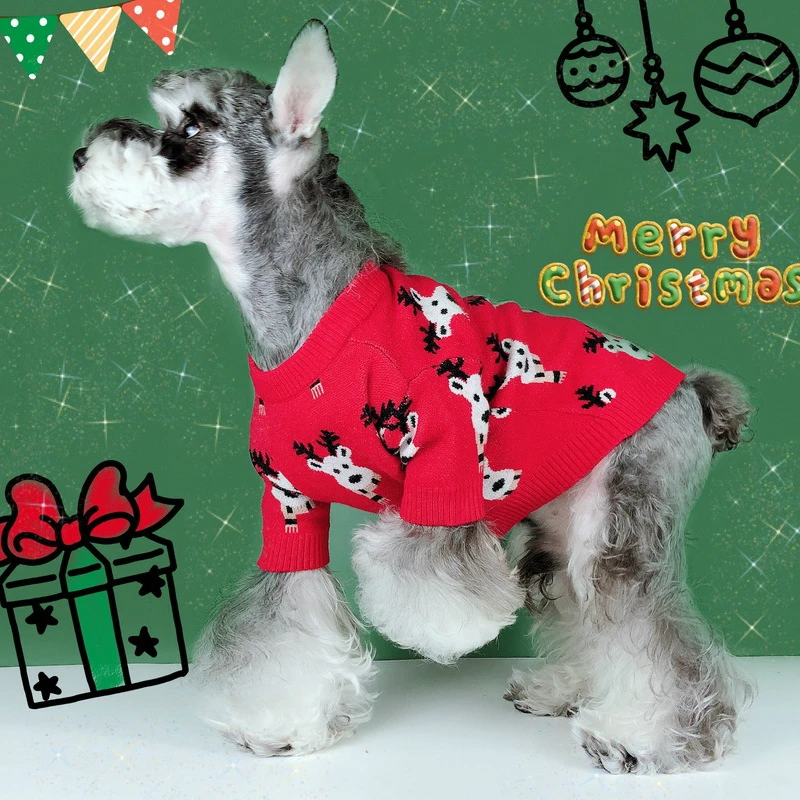 

French Bulldog Christmas Sweater for Small Medium Dogs Schnauzer Clothes Cartoon Red Winter Dog Clothing Sweaters for Pets