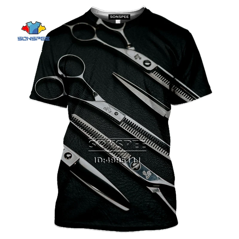 

SONSPEE Men's T-Shirts New Barber Shears Hairdresser 3D Print Women Summer Retro Classic Tshirt Casual T shirt Men Fitness Tops