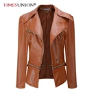 Женская куртка из искусственной кожи, Осеннее байкерское пальто с отложным воротником на молнии, уличная верхняя одежда, кожаная куртка для женщин 4XL