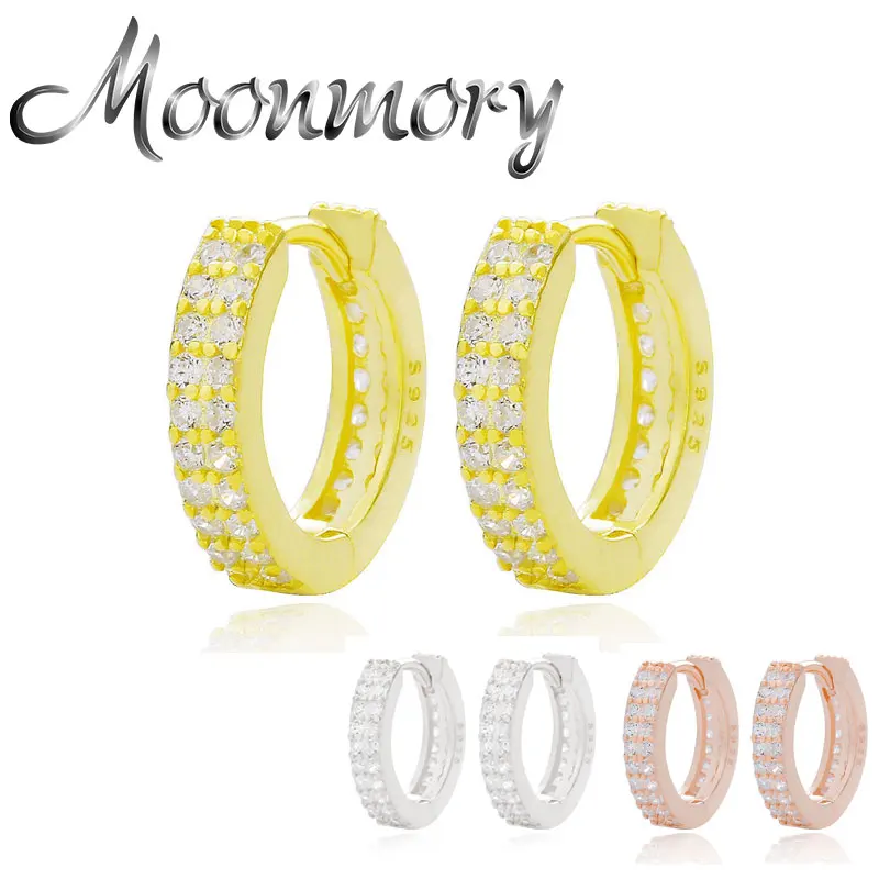 

Moonmory, Стерлинговое Серебро 925 пробы, 3 цвета, полностью белый циркон, серьги-кольца для женщин, подарок, маленькие круглые серьги с кристаллам...