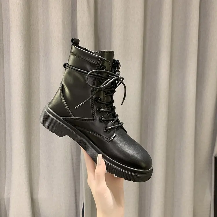 Fujin Women Boots High Quality Black Soft Leather Comfortable Ankle Riding Motorcycle Fashion Boot Shoes Booties for | Обувь