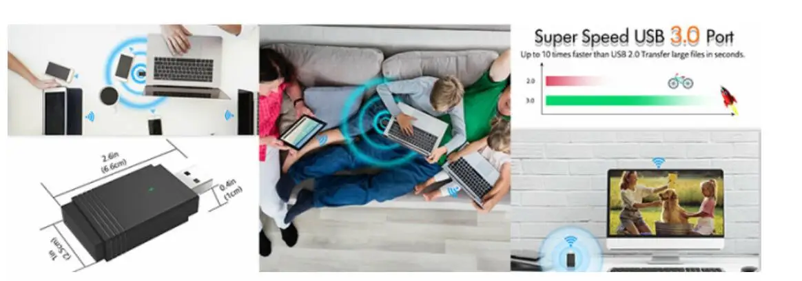 Двухдиапазонный беспроводной USB 3,0 wifi адаптер для ПК сетевая карта 5G/2,4G USB wifi+ Bluetooth 5,0 1200 Мбит/с для Windows 10