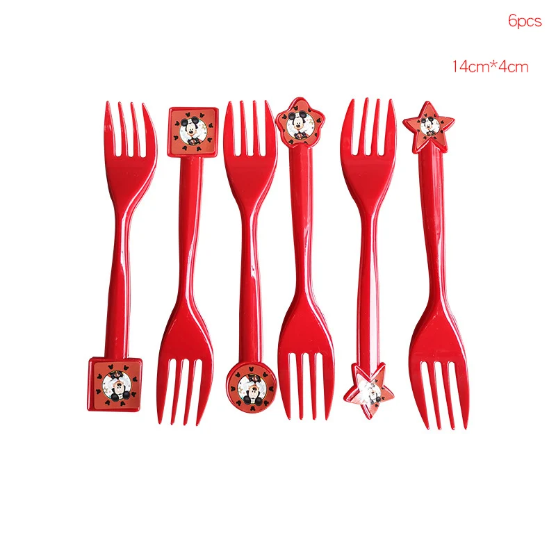 6pcs Fork Микки Маус первый день рождения украшения набор «С Днем Рождения» баннер вдохновил торт топперы для детей пользу Флаг украшения подарки - Цвет: 6pcs Fork