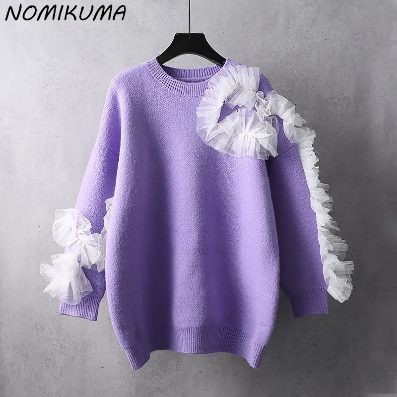 Nomikuma Pull Femme шикарные кружевные вязаные свитера в стиле пэчворк повседневные