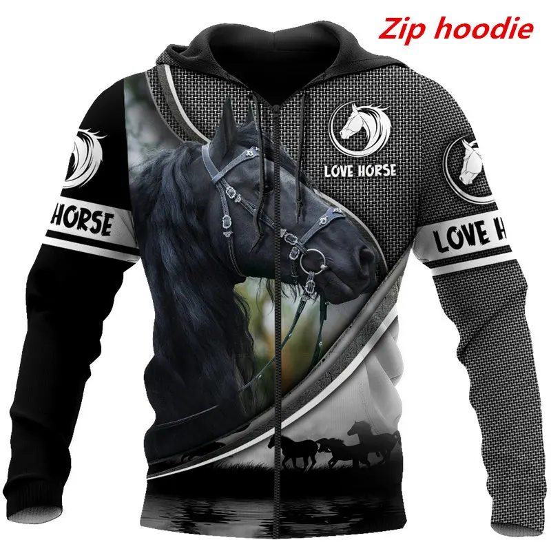 

Fashion pullover Beautiful Friesian Horse 3D full print autumn hoodie Unisex casual zipper hoodie Streetwear sweatshirt