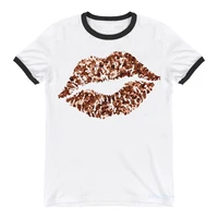 redgoldenbluepinkpurpleleopard lips print t shirt women summer fashion tops tee shirt femme white short sleeve t shirt