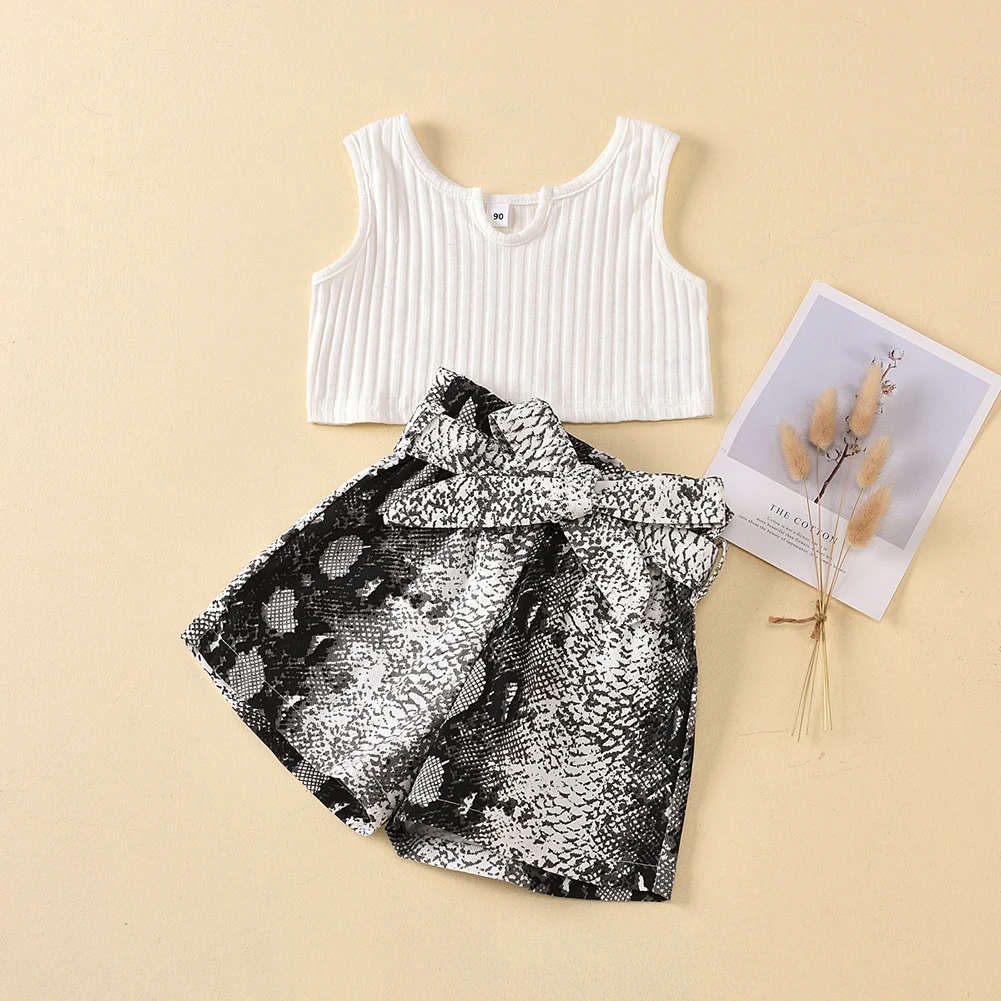 

Summer Kids Baby Girls Clothing Set Sleeveless Vest Top and Print Shorts Two-piece Suit Set